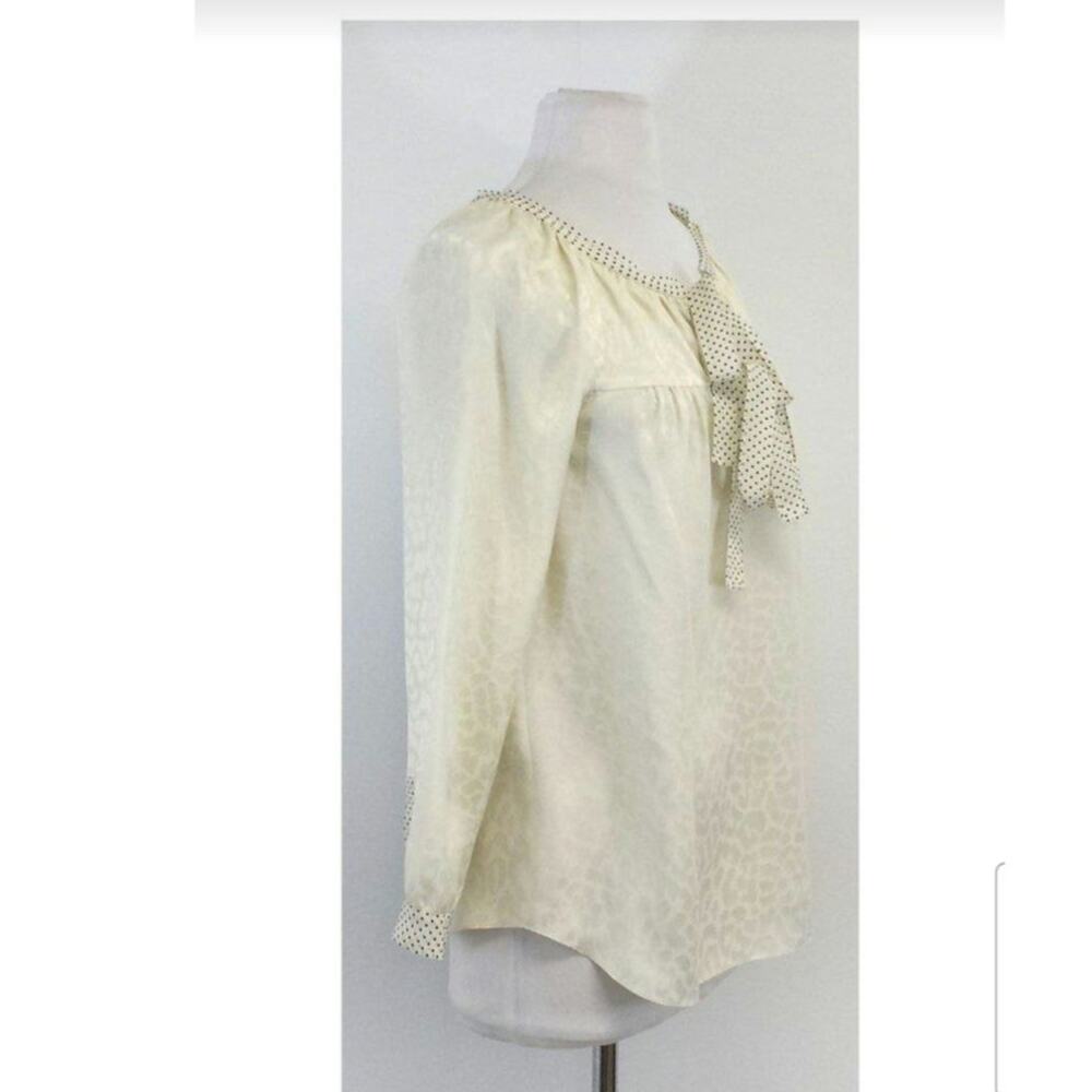 Rebecca Taylor - Cream‎ Leopard Print Silk Blouse, Black Polka Dot Trim-Sz 4